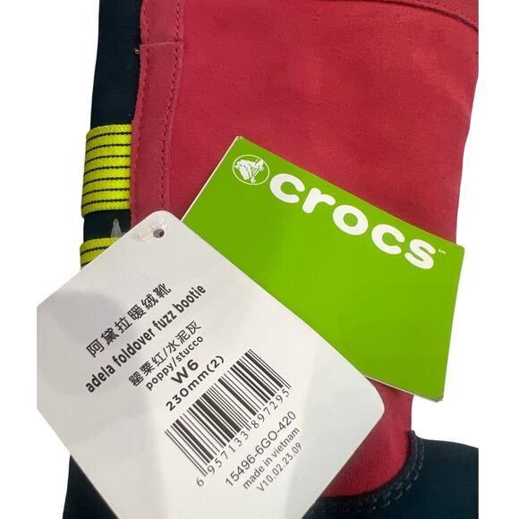 Crocs Boots Womens Size 6 Adela Foldover Fuzz Bottie Shoe Slip On Leather NWOB - Picture 2 of 14